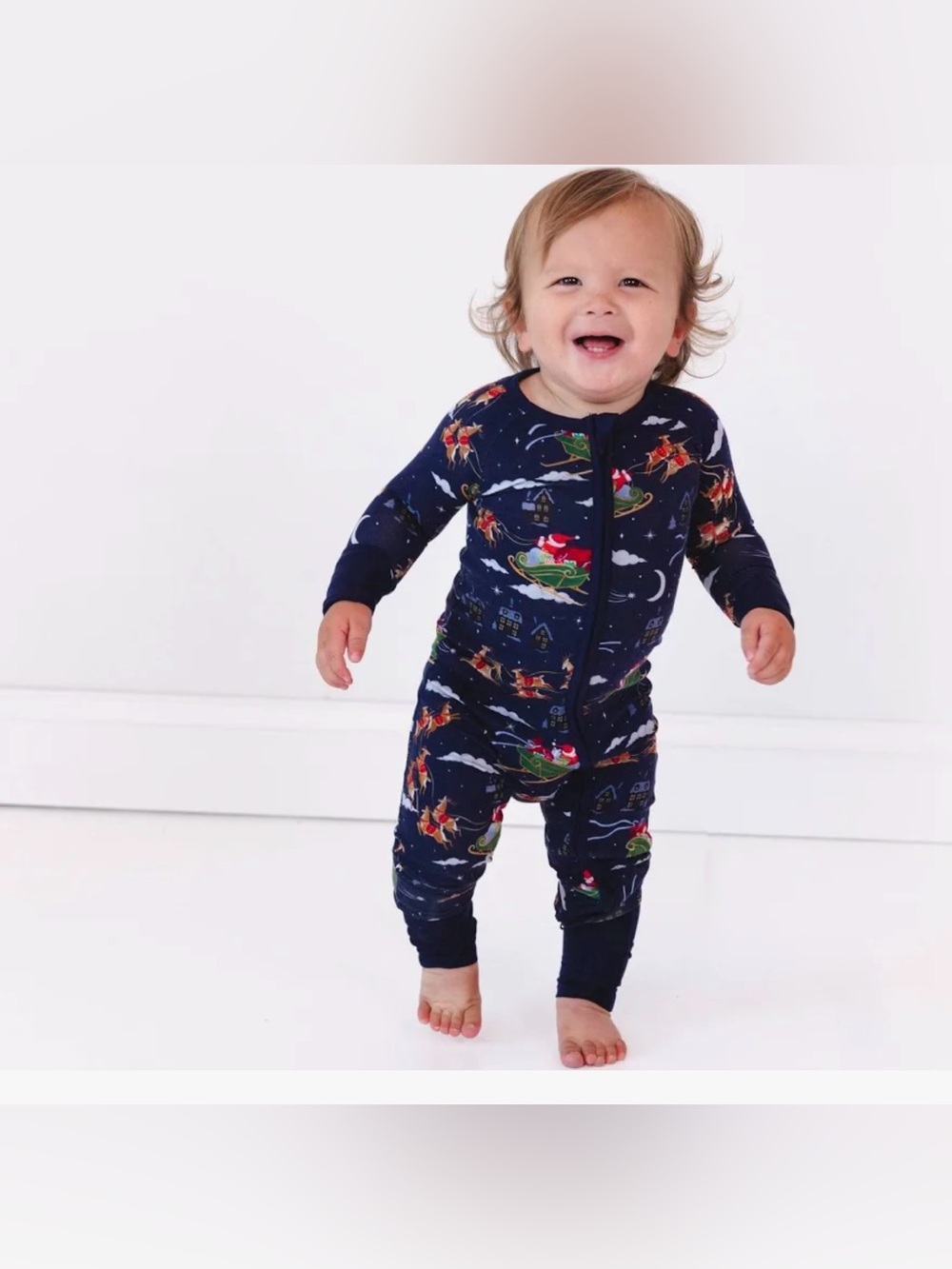 Little Sleepies Navy Holiday Sleigh Zip One-Piece